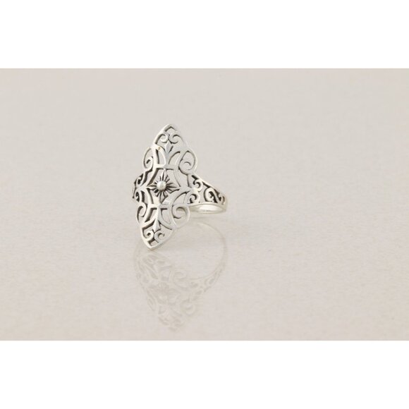 Sterling Silver Filigree Ring Navette Ring Size 8 - Picture 6 of 7